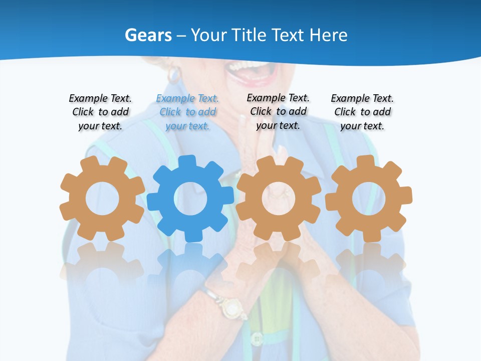 Senior Lady On Hands Free Set Gets Exciting News Via Cellphone. Isolated On White. PowerPoint Template