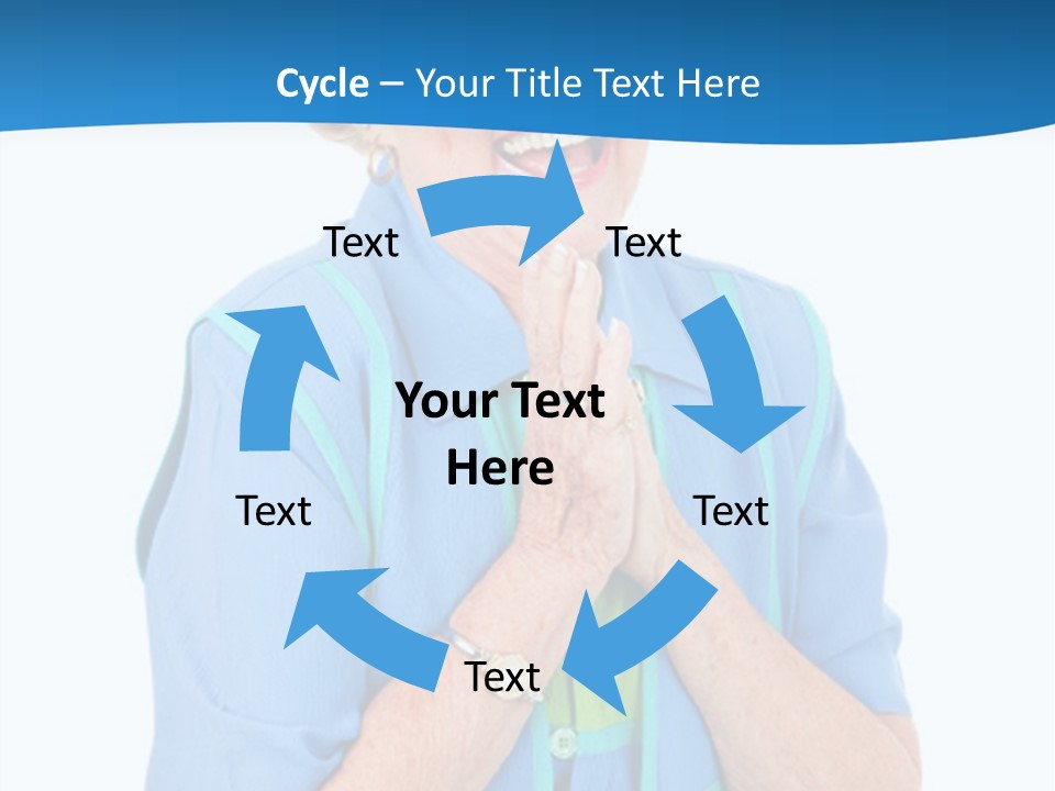 Senior Lady On Hands Free Set Gets Exciting News Via Cellphone. Isolated On White. PowerPoint Template