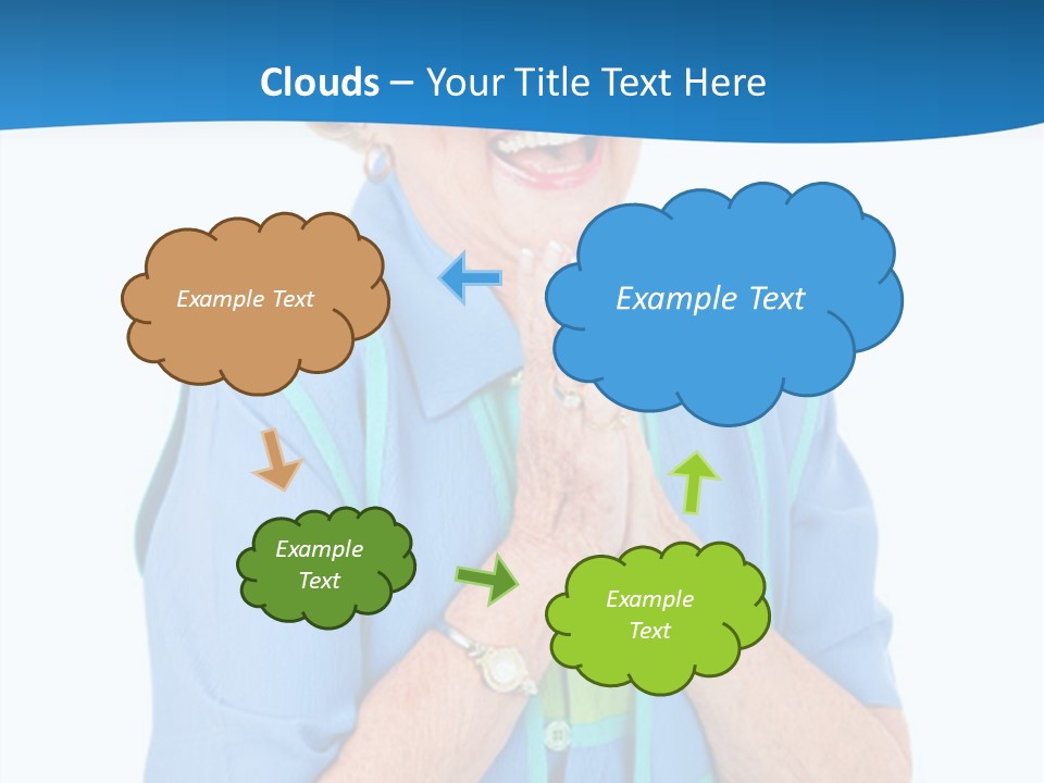 Senior Lady On Hands Free Set Gets Exciting News Via Cellphone. Isolated On White. PowerPoint Template