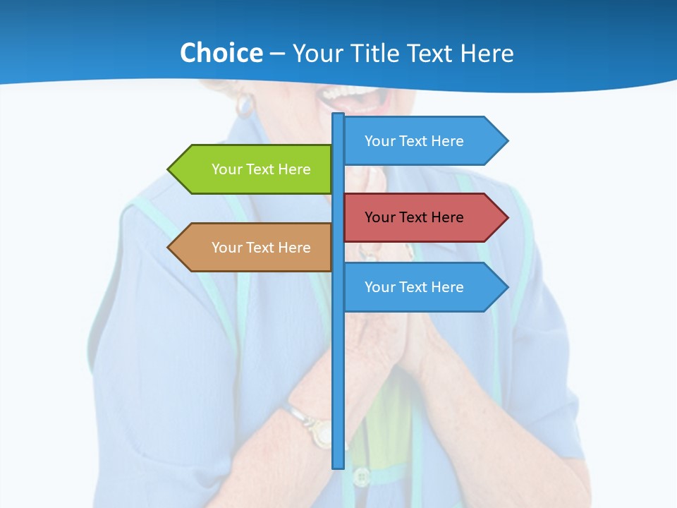 Senior Lady On Hands Free Set Gets Exciting News Via Cellphone. Isolated On White. PowerPoint Template