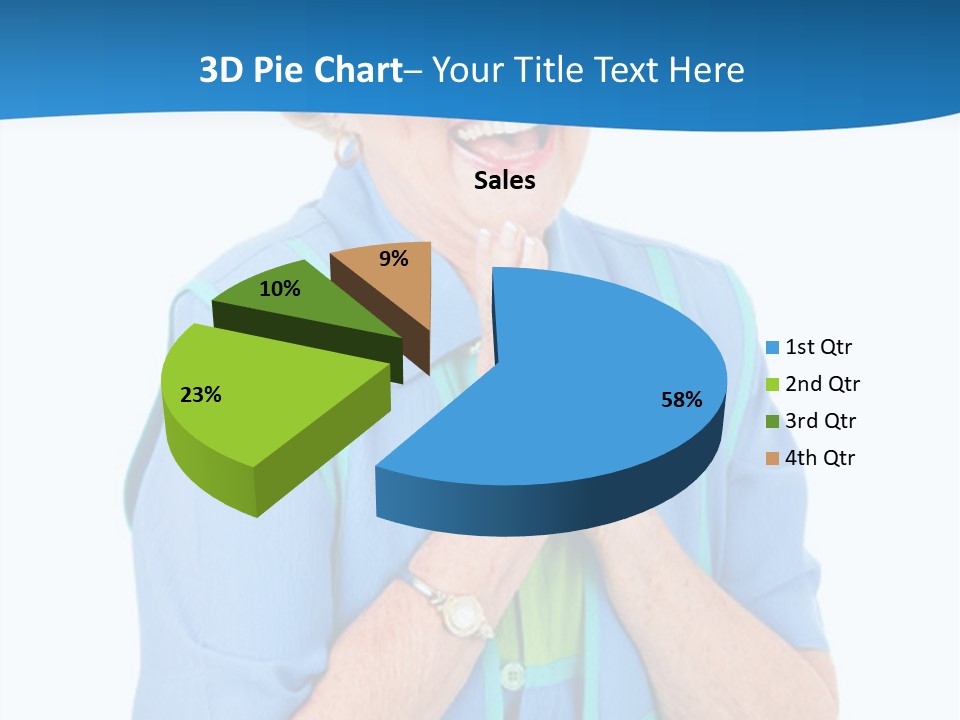 Senior Lady On Hands Free Set Gets Exciting News Via Cellphone. Isolated On White. PowerPoint Template