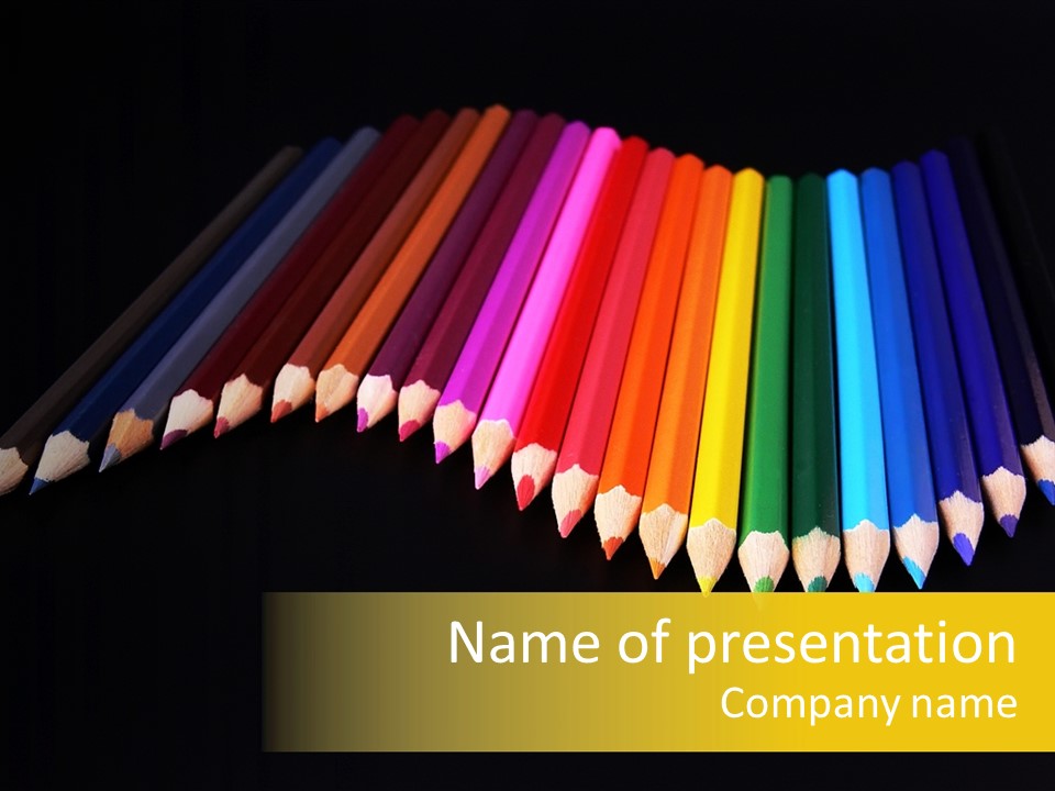 A Group Of Colored Pencils On A Black Background PowerPoint Template