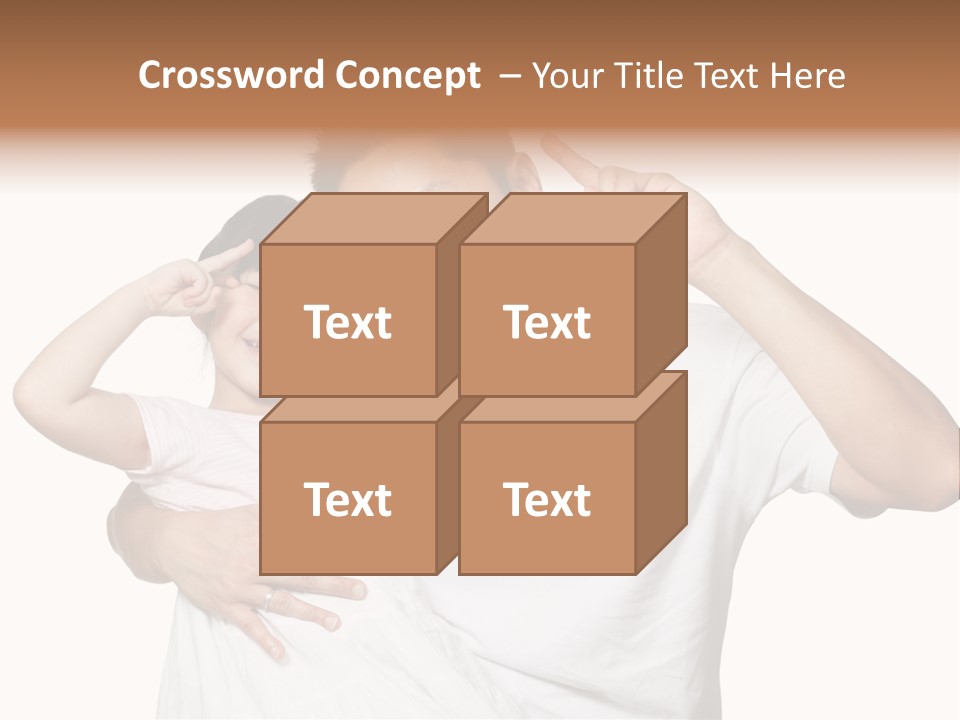 Young Chinese Father Posing With Daughter Making Victory Signs With Their Hands, Happily Smiling Looking At Camera PowerPoint Template