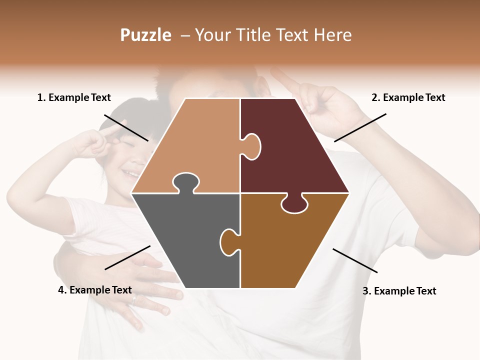 Young Chinese Father Posing With Daughter Making Victory Signs With Their Hands, Happily Smiling Looking At Camera PowerPoint Template