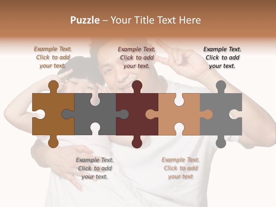 Young Chinese Father Posing With Daughter Making Victory Signs With Their Hands, Happily Smiling Looking At Camera PowerPoint Template