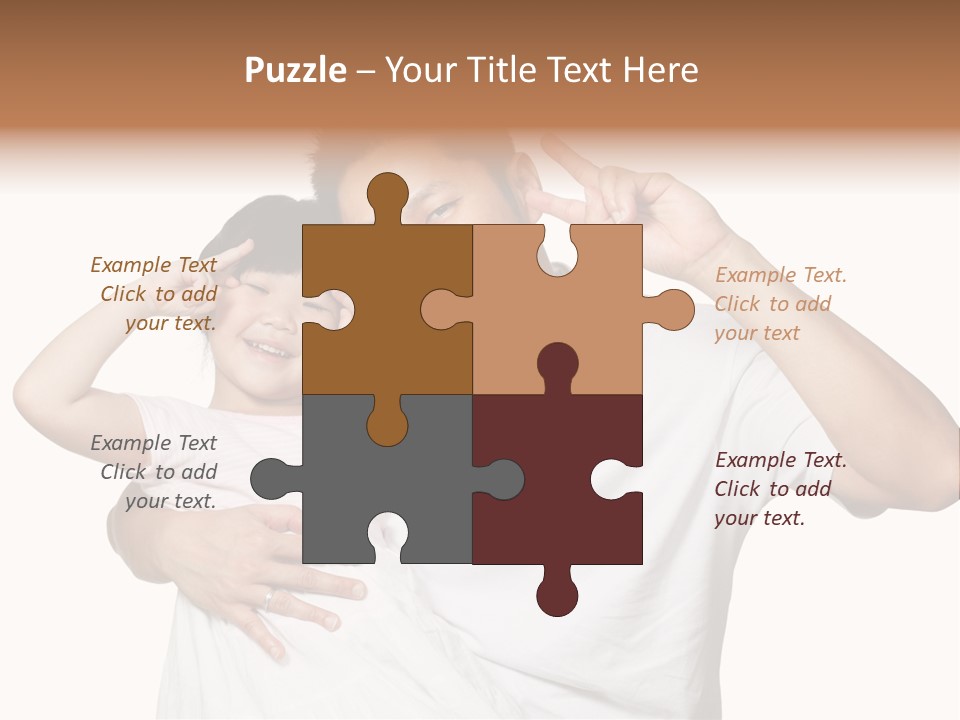 Young Chinese Father Posing With Daughter Making Victory Signs With Their Hands, Happily Smiling Looking At Camera PowerPoint Template