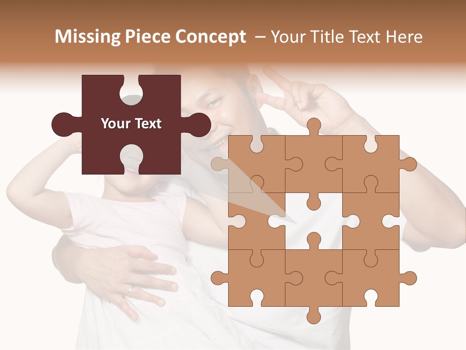 Young Chinese Father Posing With Daughter Making Victory Signs With Their Hands, Happily Smiling Looking At Camera PowerPoint Template