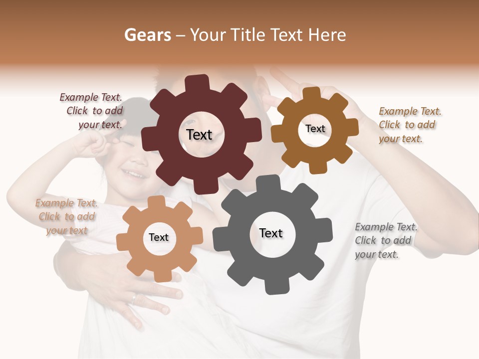 Young Chinese Father Posing With Daughter Making Victory Signs With Their Hands, Happily Smiling Looking At Camera PowerPoint Template