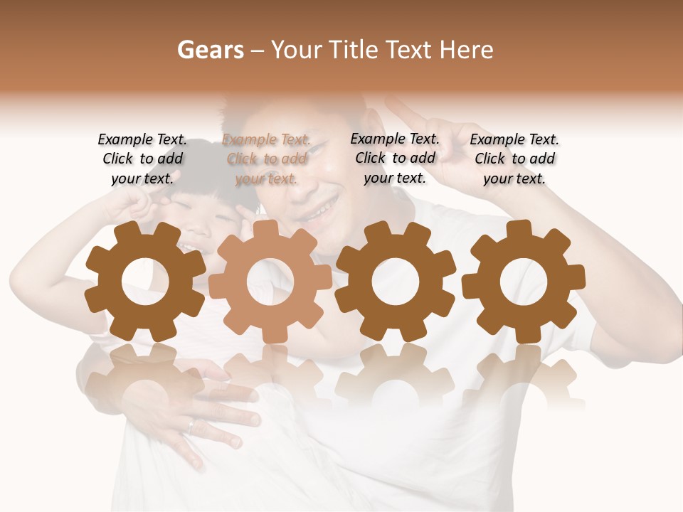 Young Chinese Father Posing With Daughter Making Victory Signs With Their Hands, Happily Smiling Looking At Camera PowerPoint Template