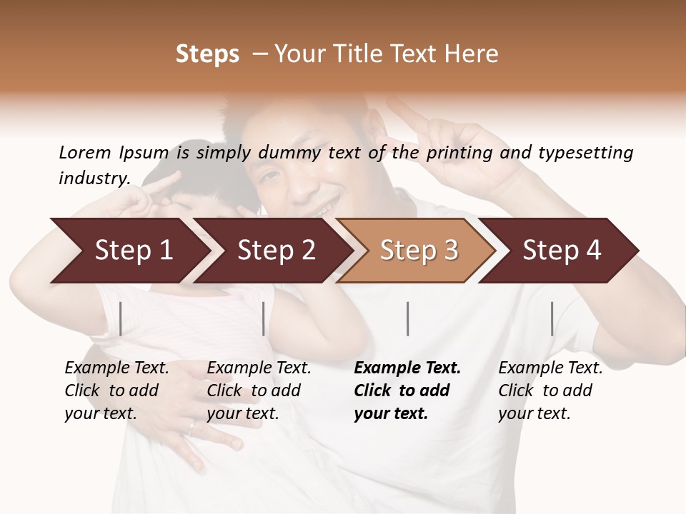 Young Chinese Father Posing With Daughter Making Victory Signs With Their Hands, Happily Smiling Looking At Camera PowerPoint Template