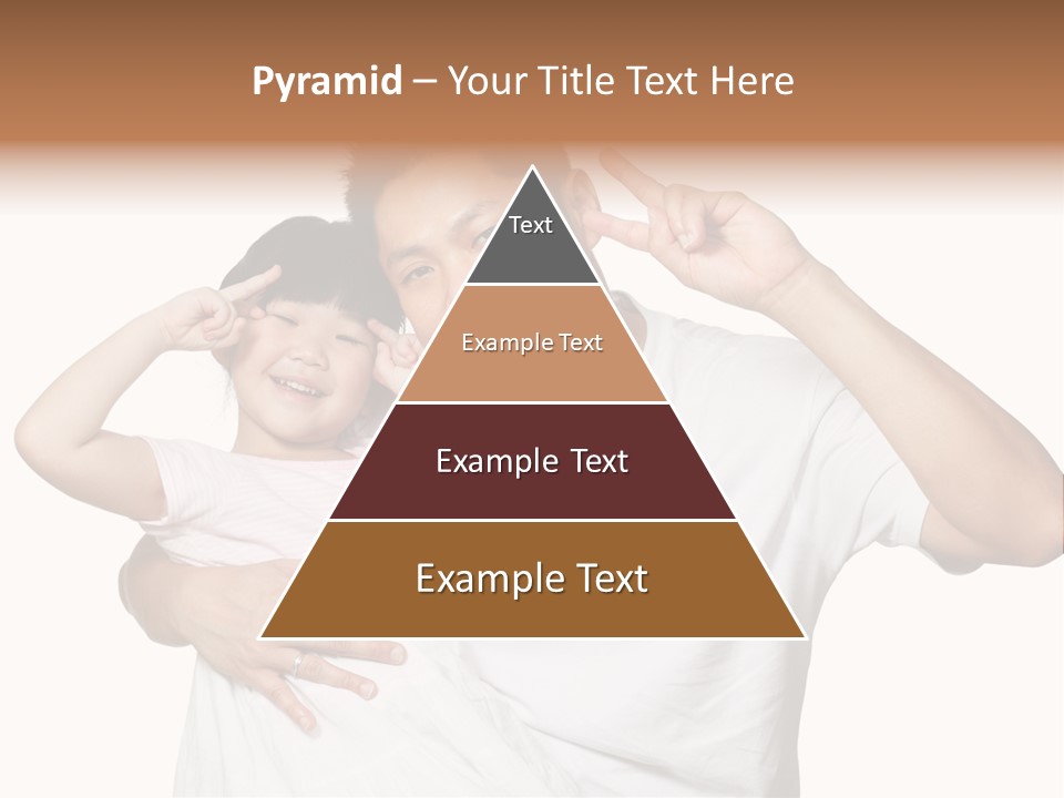 Young Chinese Father Posing With Daughter Making Victory Signs With Their Hands, Happily Smiling Looking At Camera PowerPoint Template