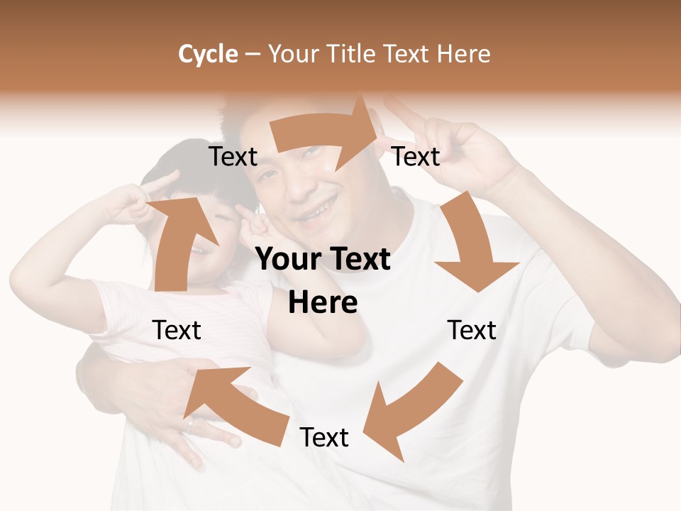 Young Chinese Father Posing With Daughter Making Victory Signs With Their Hands, Happily Smiling Looking At Camera PowerPoint Template