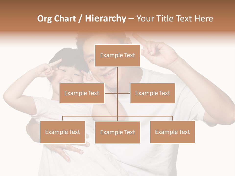 Young Chinese Father Posing With Daughter Making Victory Signs With Their Hands, Happily Smiling Looking At Camera PowerPoint Template