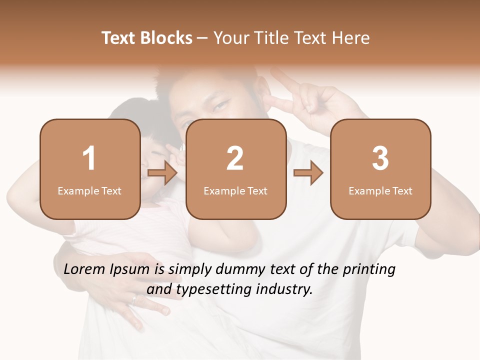 Young Chinese Father Posing With Daughter Making Victory Signs With Their Hands, Happily Smiling Looking At Camera PowerPoint Template