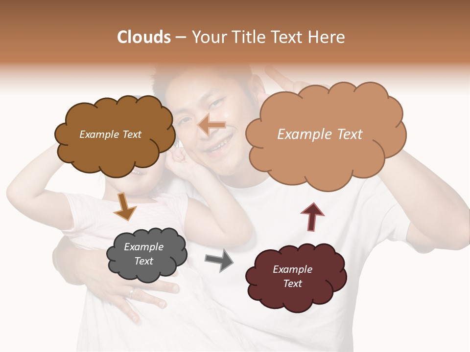 Young Chinese Father Posing With Daughter Making Victory Signs With Their Hands, Happily Smiling Looking At Camera PowerPoint Template