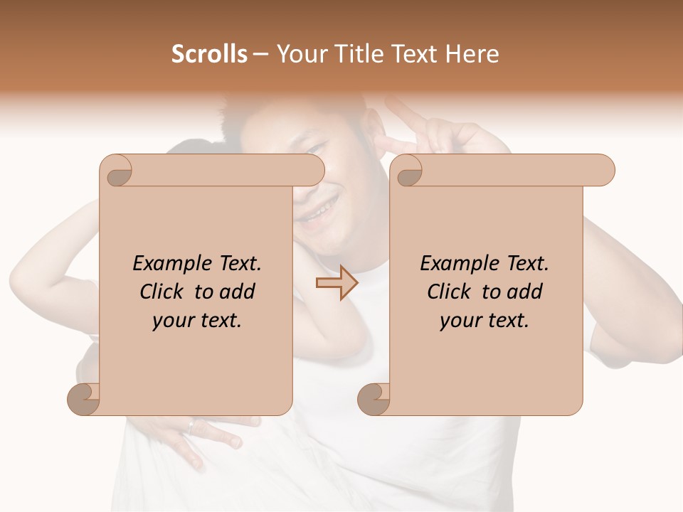 Young Chinese Father Posing With Daughter Making Victory Signs With Their Hands, Happily Smiling Looking At Camera PowerPoint Template