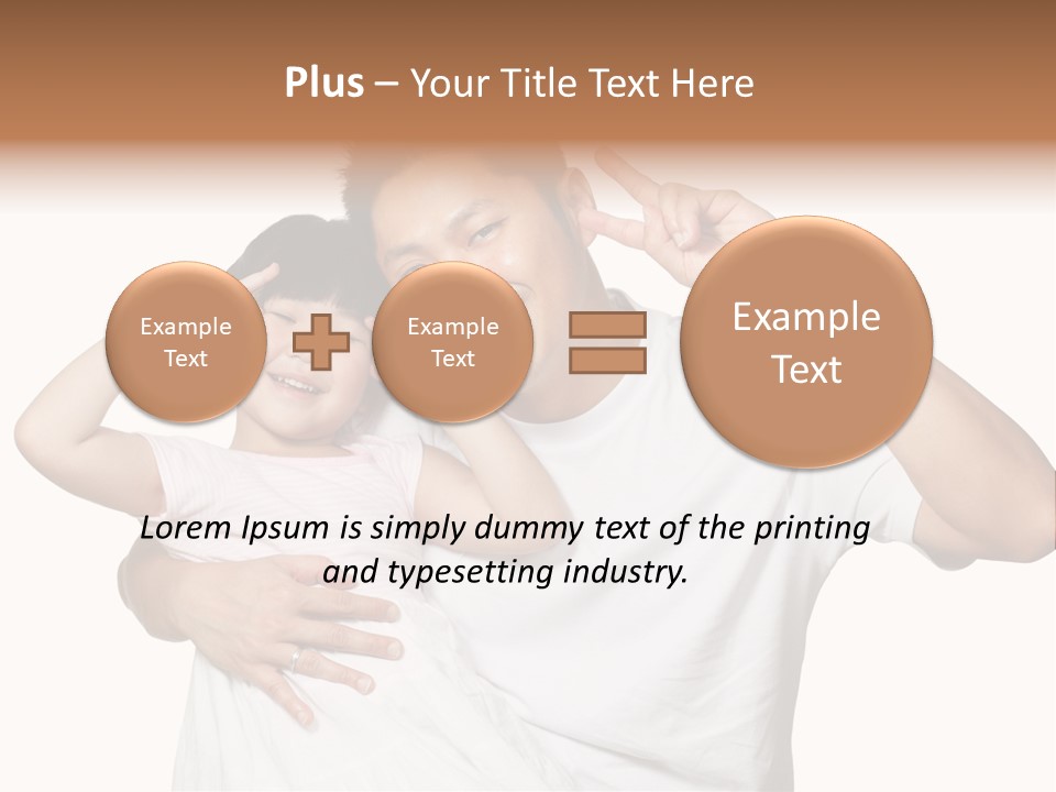 Young Chinese Father Posing With Daughter Making Victory Signs With Their Hands, Happily Smiling Looking At Camera PowerPoint Template