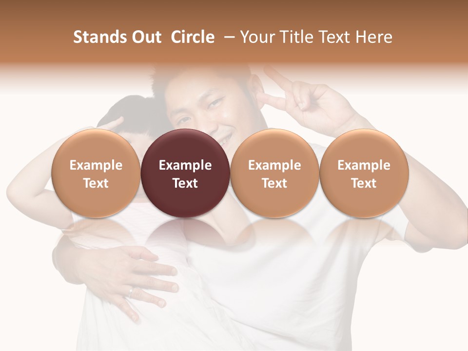 Young Chinese Father Posing With Daughter Making Victory Signs With Their Hands, Happily Smiling Looking At Camera PowerPoint Template