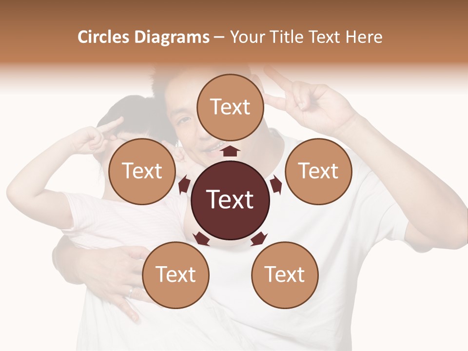 Young Chinese Father Posing With Daughter Making Victory Signs With Their Hands, Happily Smiling Looking At Camera PowerPoint Template