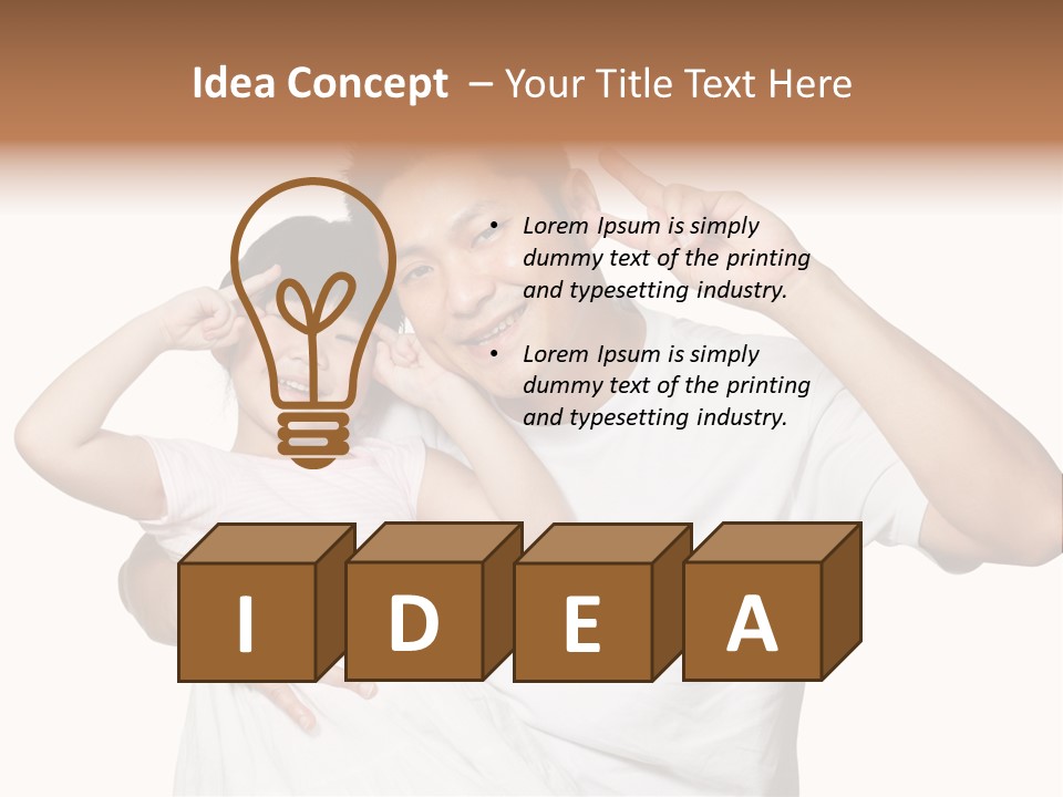 Young Chinese Father Posing With Daughter Making Victory Signs With Their Hands, Happily Smiling Looking At Camera PowerPoint Template