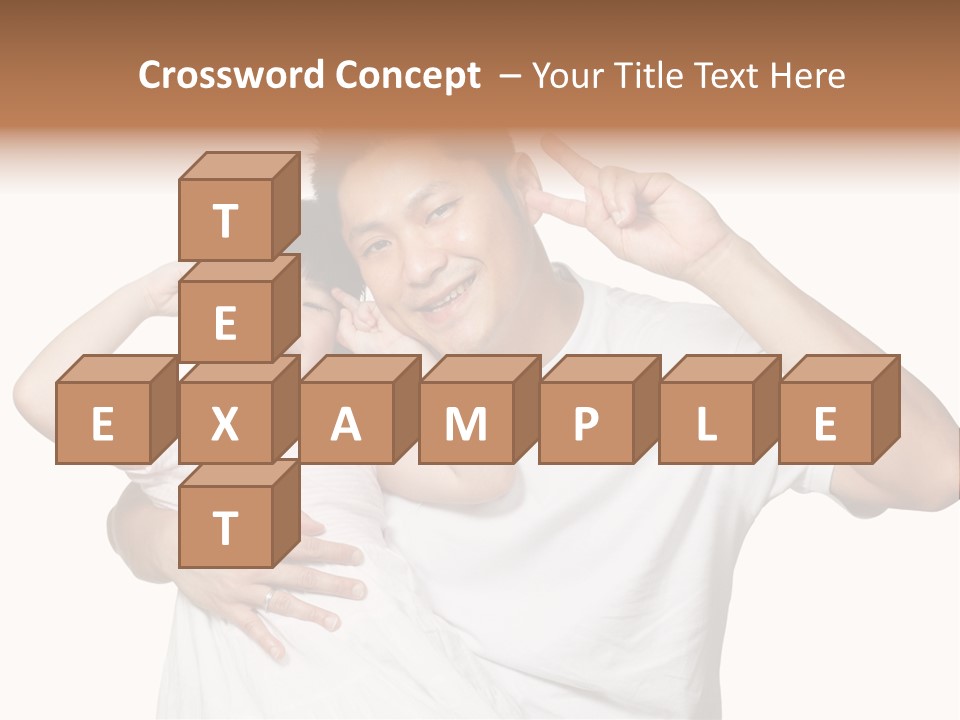 Young Chinese Father Posing With Daughter Making Victory Signs With Their Hands, Happily Smiling Looking At Camera PowerPoint Template