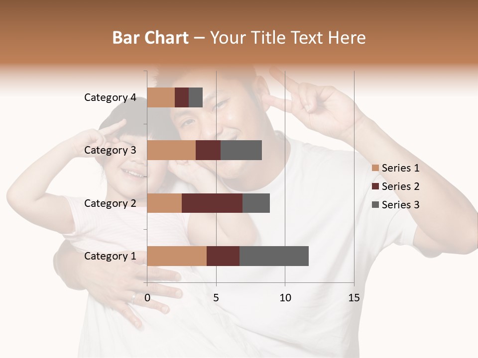 Young Chinese Father Posing With Daughter Making Victory Signs With Their Hands, Happily Smiling Looking At Camera PowerPoint Template