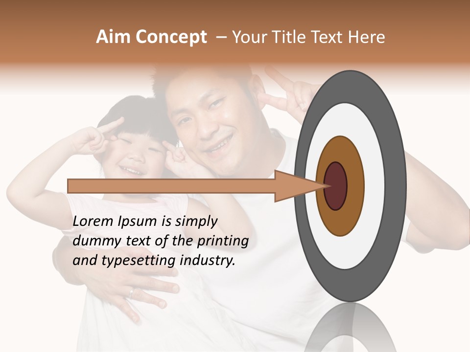 Young Chinese Father Posing With Daughter Making Victory Signs With Their Hands, Happily Smiling Looking At Camera PowerPoint Template