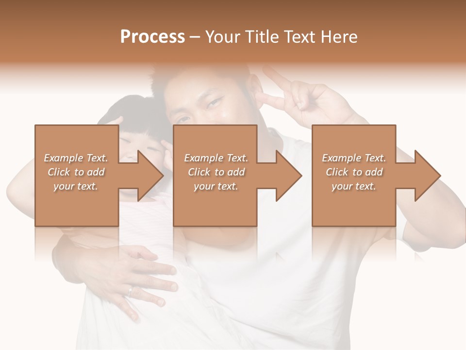 Young Chinese Father Posing With Daughter Making Victory Signs With Their Hands, Happily Smiling Looking At Camera PowerPoint Template