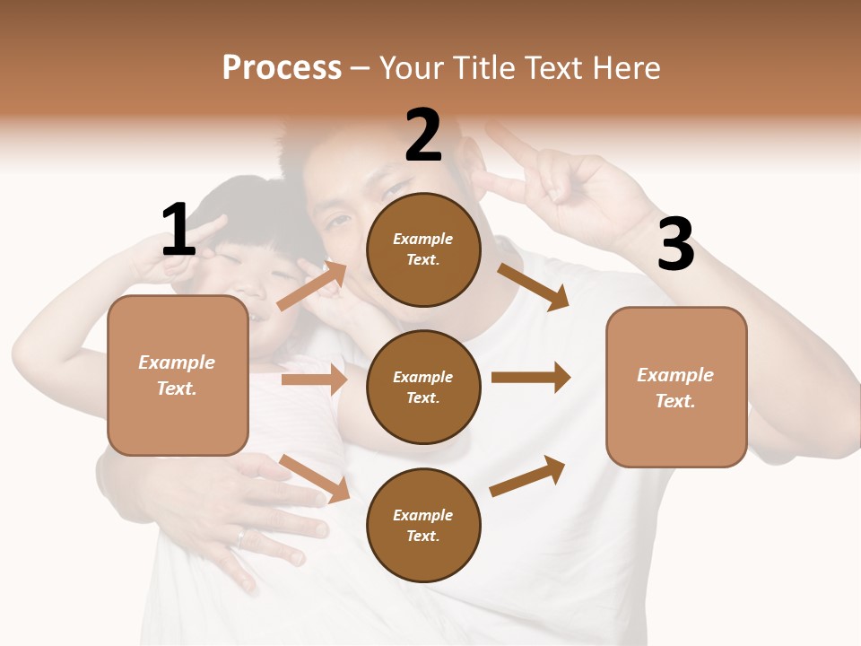 Young Chinese Father Posing With Daughter Making Victory Signs With Their Hands, Happily Smiling Looking At Camera PowerPoint Template