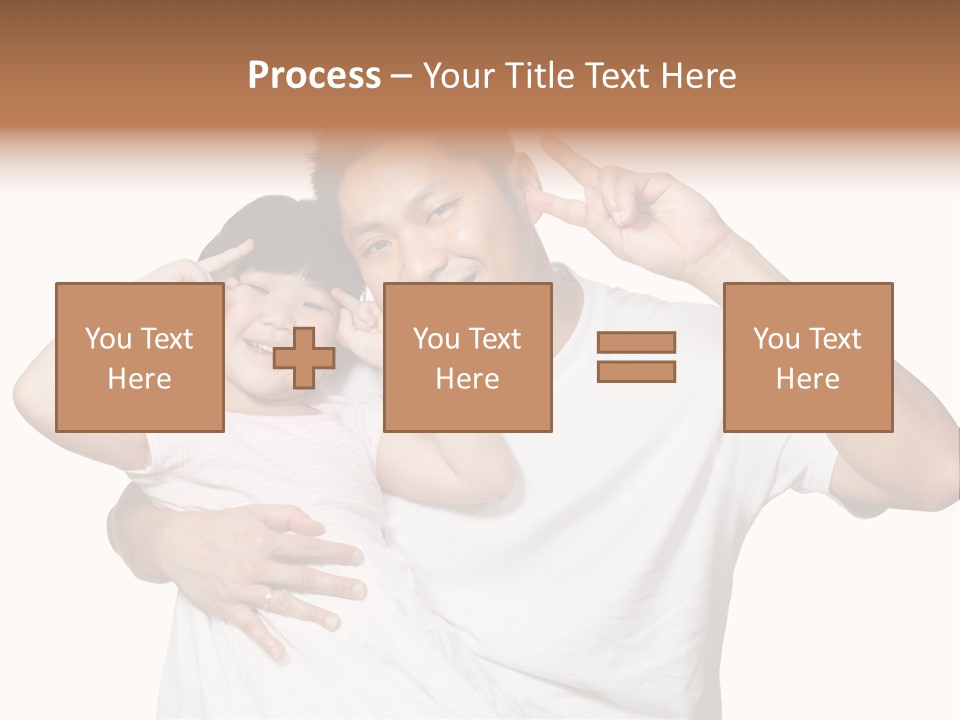 Young Chinese Father Posing With Daughter Making Victory Signs With Their Hands, Happily Smiling Looking At Camera PowerPoint Template