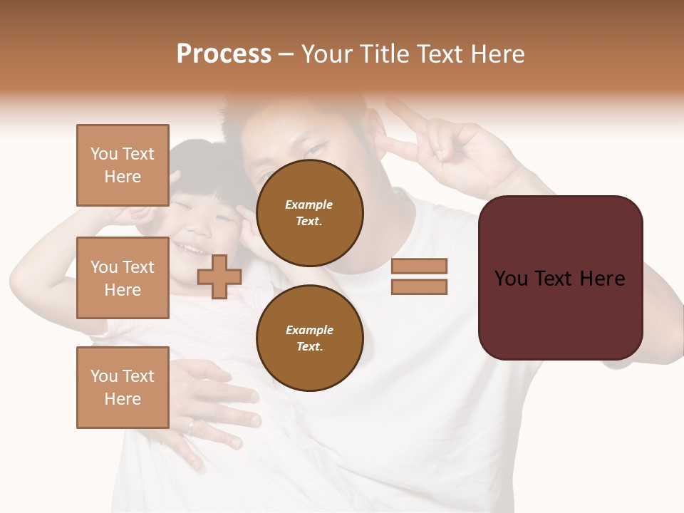 Young Chinese Father Posing With Daughter Making Victory Signs With Their Hands, Happily Smiling Looking At Camera PowerPoint Template