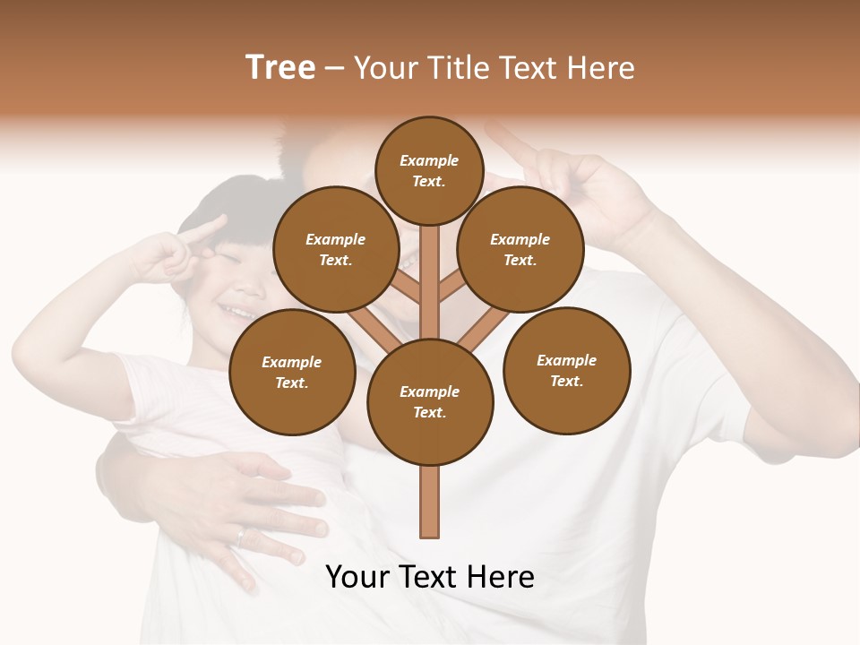 Young Chinese Father Posing With Daughter Making Victory Signs With Their Hands, Happily Smiling Looking At Camera PowerPoint Template