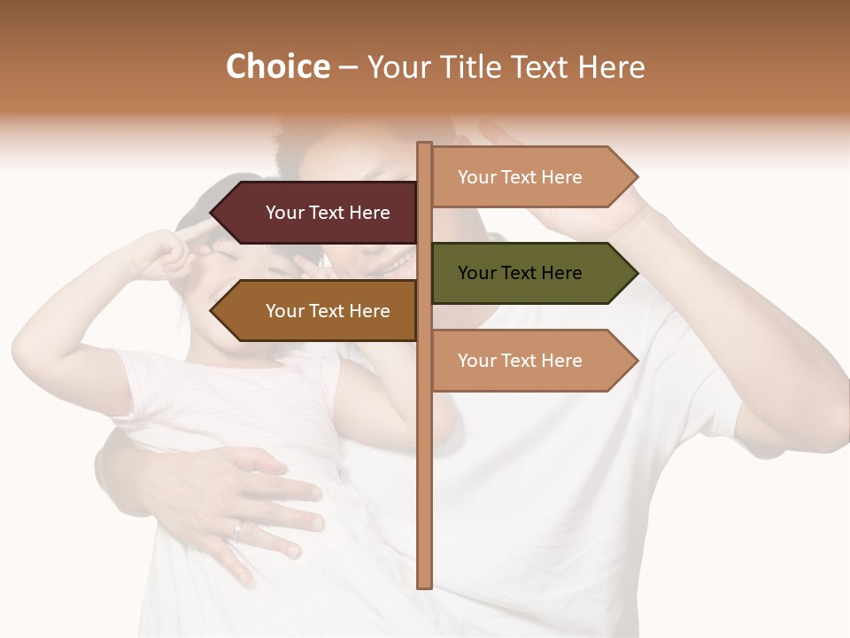 Young Chinese Father Posing With Daughter Making Victory Signs With Their Hands, Happily Smiling Looking At Camera PowerPoint Template