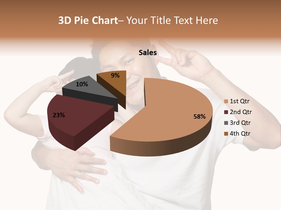 Young Chinese Father Posing With Daughter Making Victory Signs With Their Hands, Happily Smiling Looking At Camera PowerPoint Template