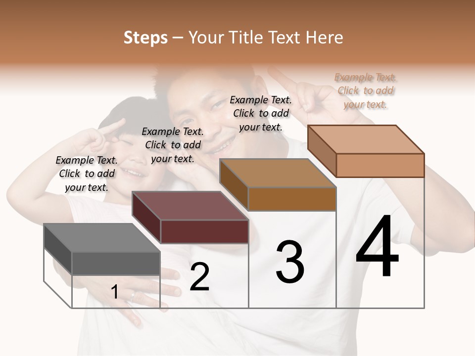 Young Chinese Father Posing With Daughter Making Victory Signs With Their Hands, Happily Smiling Looking At Camera PowerPoint Template