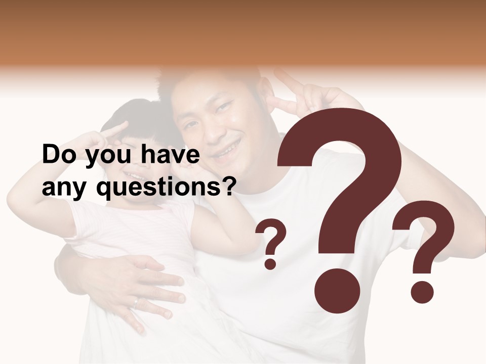 Young Chinese Father Posing With Daughter Making Victory Signs With Their Hands, Happily Smiling Looking At Camera PowerPoint Template