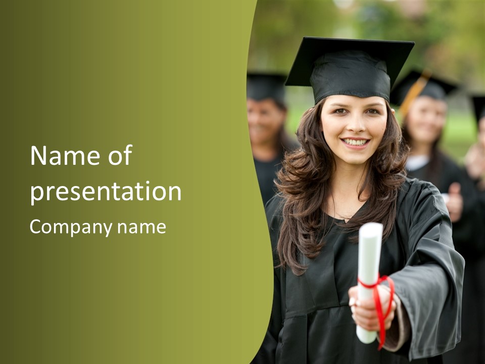 Female Graduation Portrait Smiling And Showing Her Diploma PowerPoint Template