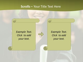 Female Graduation Portrait Smiling And Showing Her Diploma PowerPoint Template