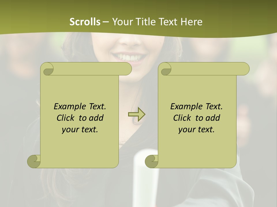 Female Graduation Portrait Smiling And Showing Her Diploma PowerPoint Template