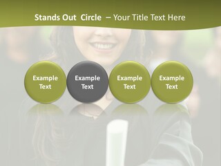 Female Graduation Portrait Smiling And Showing Her Diploma PowerPoint Template