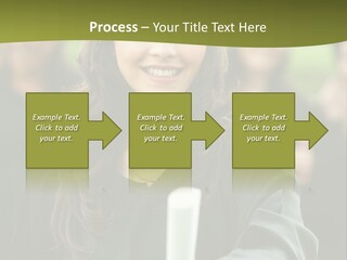 Female Graduation Portrait Smiling And Showing Her Diploma PowerPoint Template