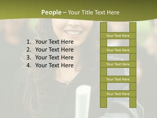 Female Graduation Portrait Smiling And Showing Her Diploma PowerPoint Template