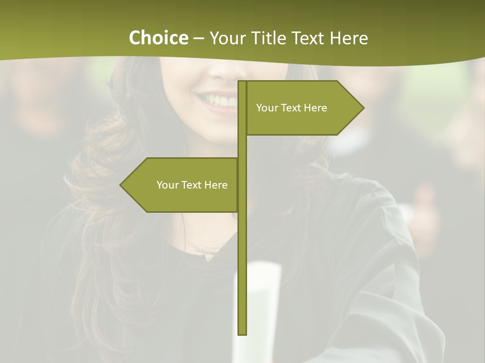 Female Graduation Portrait Smiling And Showing Her Diploma PowerPoint Template