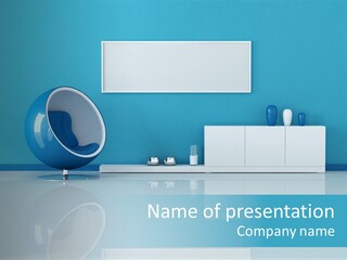 Blue Modern Living Room With Blank Canvas PowerPoint Template