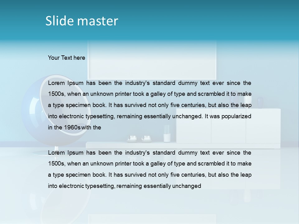 Blue Modern Living Room With Blank Canvas PowerPoint Template