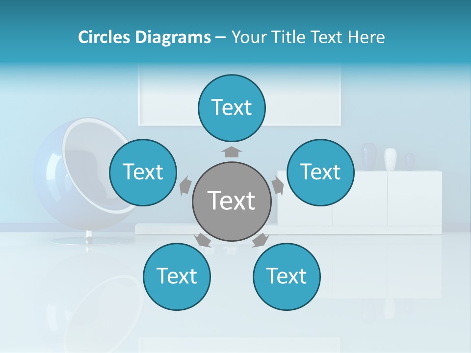 Blue Modern Living Room With Blank Canvas PowerPoint Template