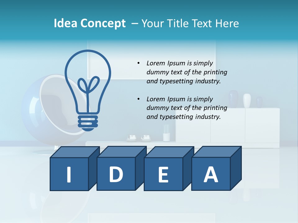 Blue Modern Living Room With Blank Canvas PowerPoint Template