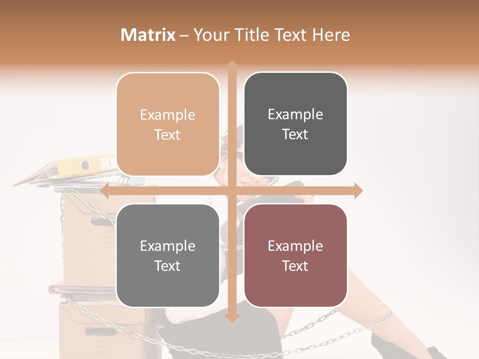 Successful Young Businesswoman Sitting Next To Pile Of Documents PowerPoint Template