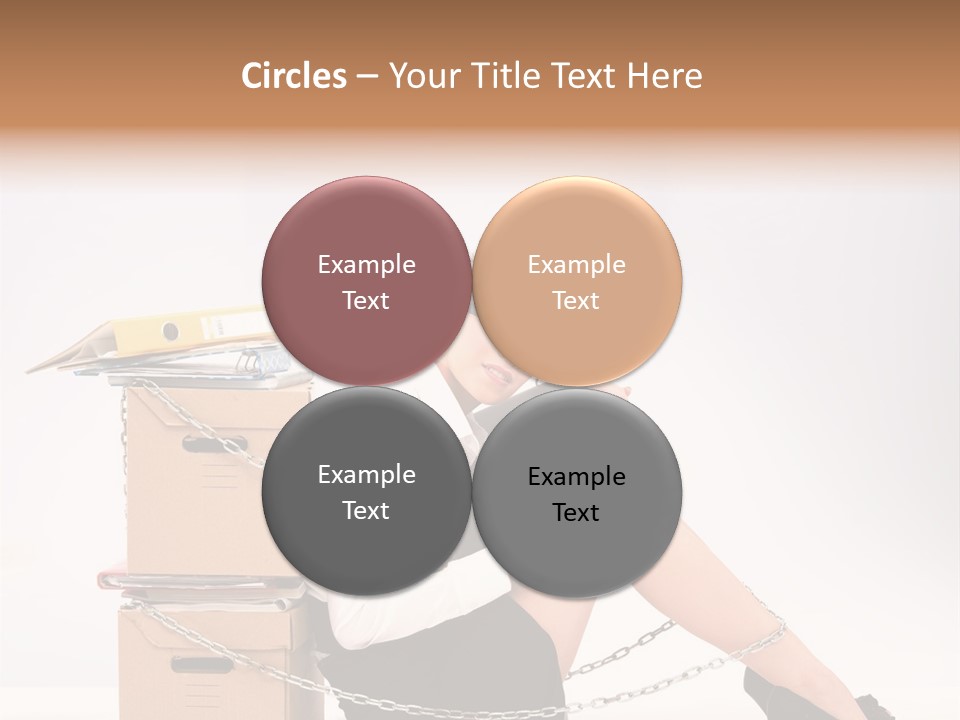 Successful Young Businesswoman Sitting Next To Pile Of Documents PowerPoint Template