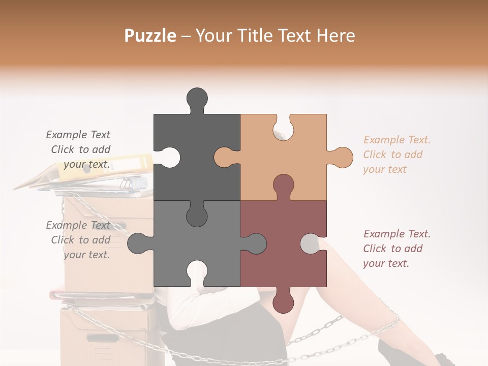 Successful Young Businesswoman Sitting Next To Pile Of Documents PowerPoint Template